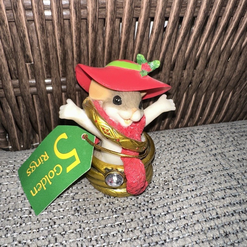 Enesco Hamilton Charming Tails 12 Days Of Christmas Day 5 Golden Rings Figurine